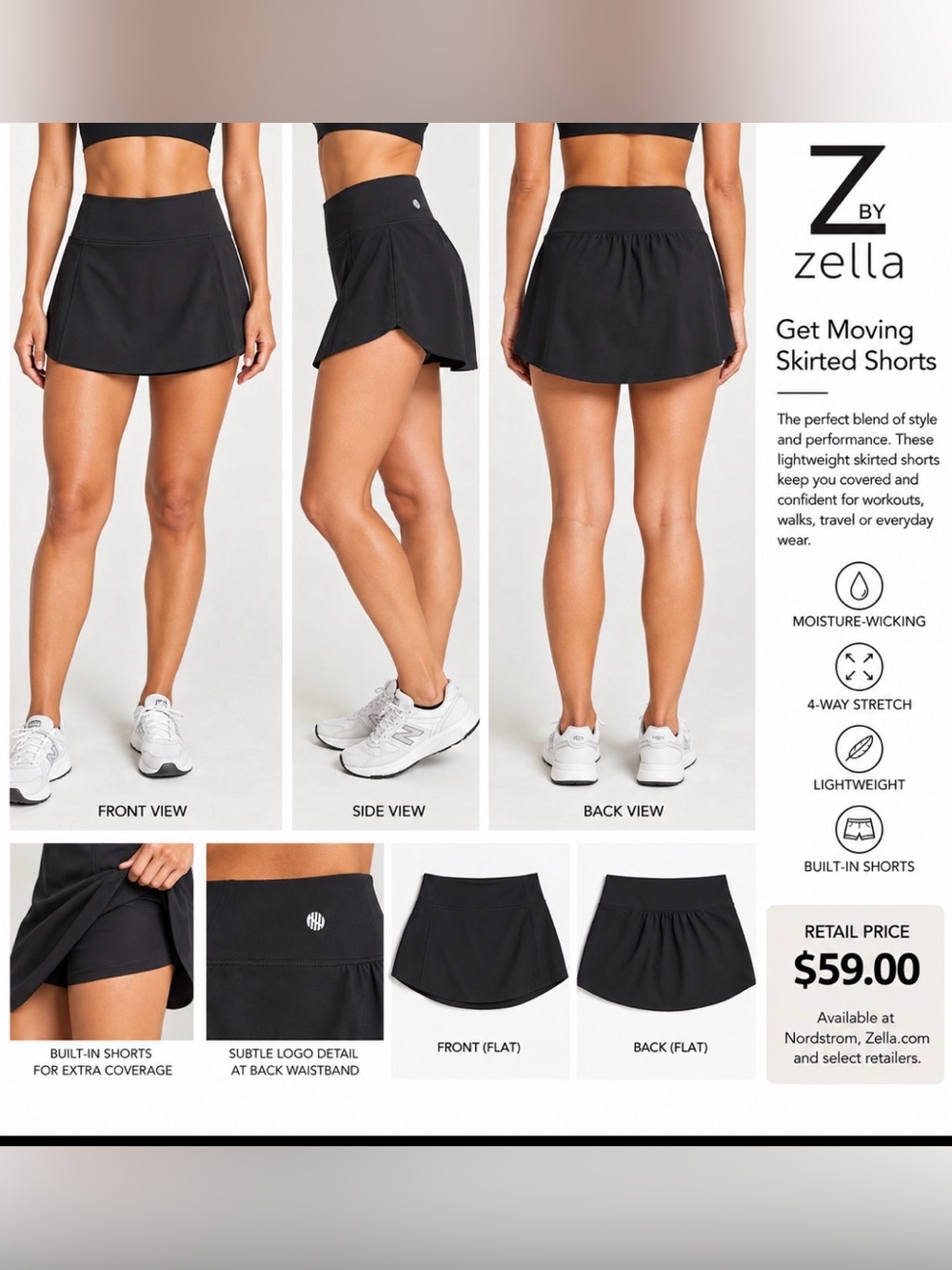 Z by Zella Black Active Skort, Size L